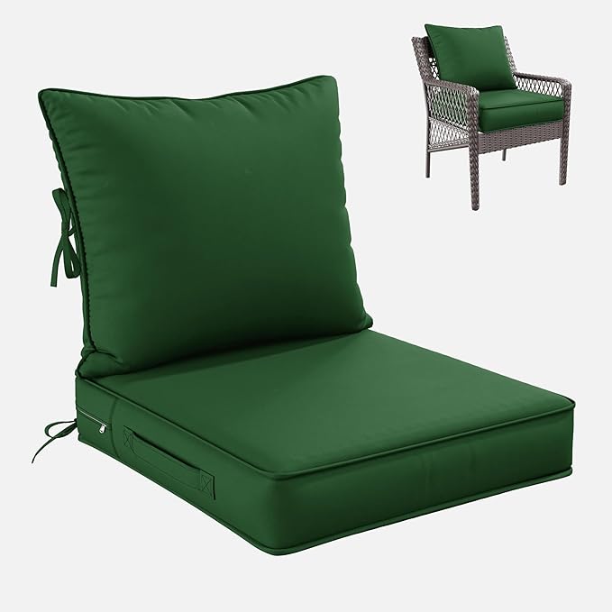 Premium Outdoor Seat Cushion Chair Cushions for Patio Furniture 22 L X 24 W X 4 H Waterproof & Fade Resistant Deep Seat and Backrest Cushion Set with Removable Covers for Chair, Sofa