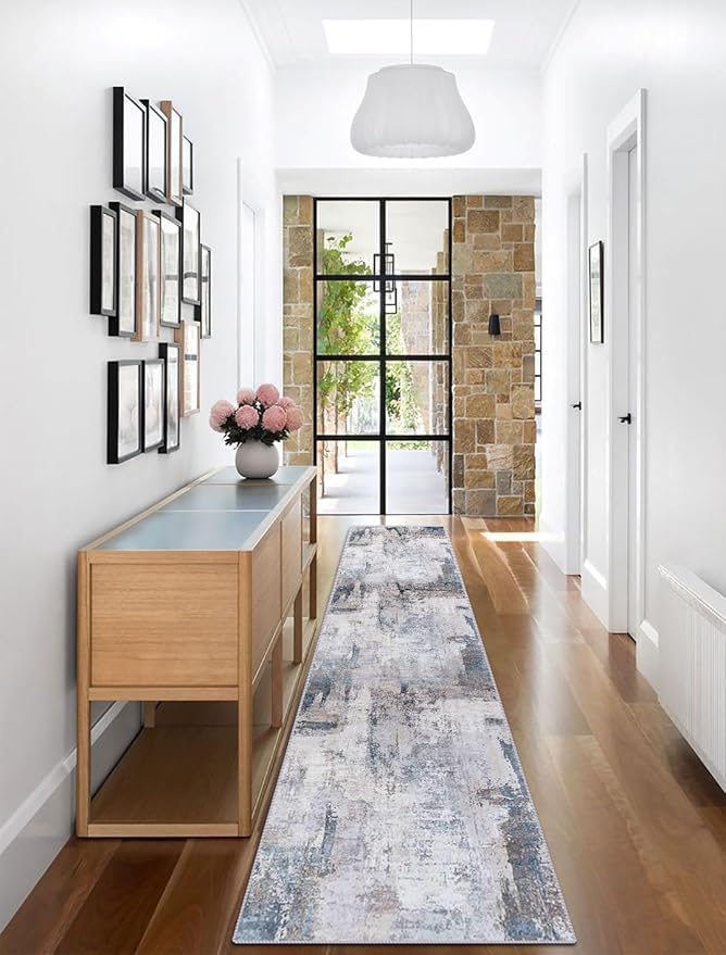 vivorug Runner Rug 2'x8' Machine Washable Non-Slip Runners for Hallways Kitchen Entryway Laundry Room Modern Abstract Carpet Hallway Runner Grey/Navy
