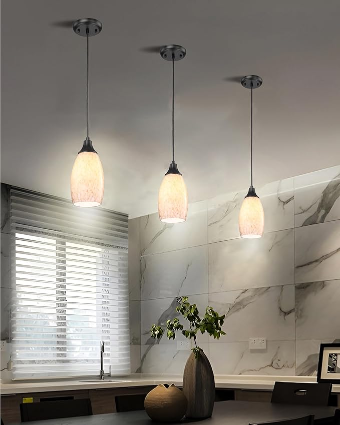 Milk Glass Pendant Lights for Kitchen Island mini Pendant Glass Hanging Light Art Glass lamp Shades with Black Adjustable Cord for Kitchen Over Sink,Hallway,Dining Room Bathroom