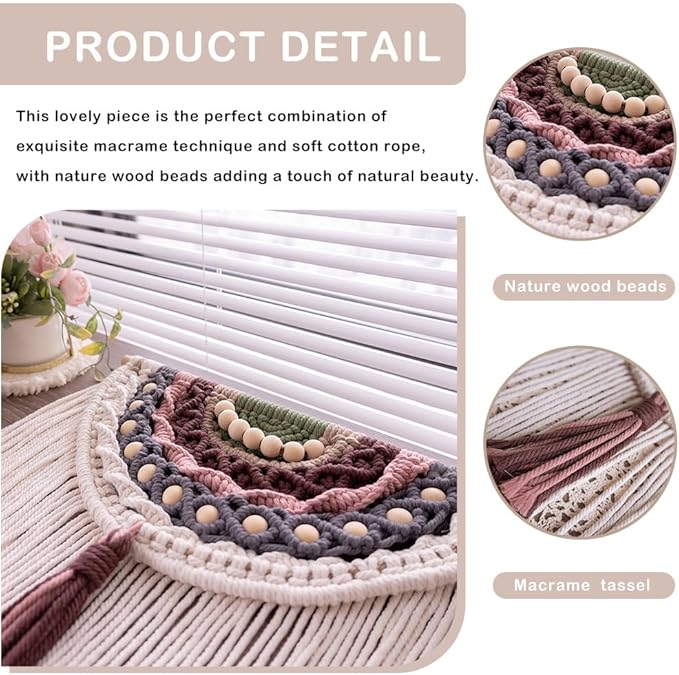 Remmdan Colorful Macrame Wall Hanging: colored Macrame Wall Decor, 26"x 15" Boho Macrame Decor, Handmade Bohemian Decoration for Living Room Bedroom