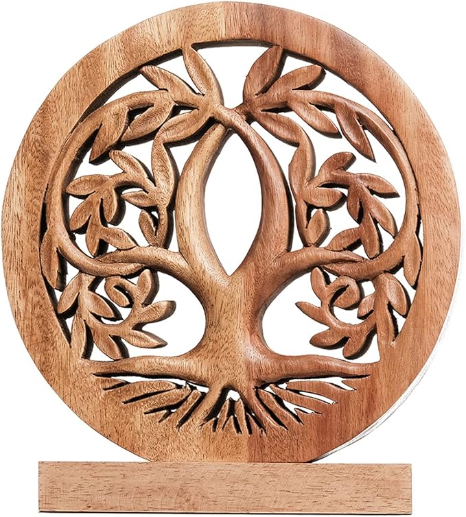 Decozen Solid Wood Tree of Life Sculpture - Home Decor, Living Room, Boho, Shelf, Coffee Table, Centerpiece Table Decorations, Mantle, Dining Table Centerpiece, Bathroom Shelf, Entryway, Farmhouse