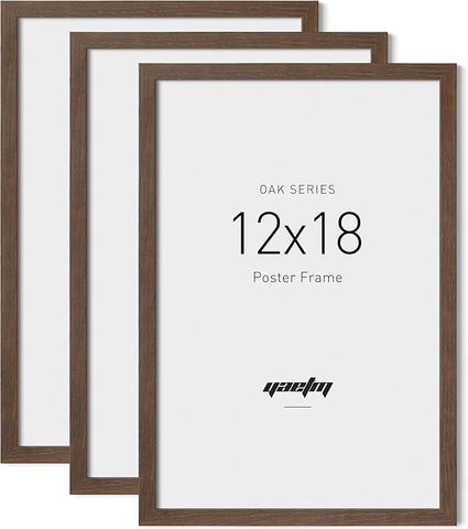 Yaetm 12x18 Frame - Brown Walnut, Solid Wood 12 x 18 Poster Frame for Picture & Art Print, Lightweight, Horizontal and Vertical Wall Hanging for Photo Gallery (3 Pack, Walnut)