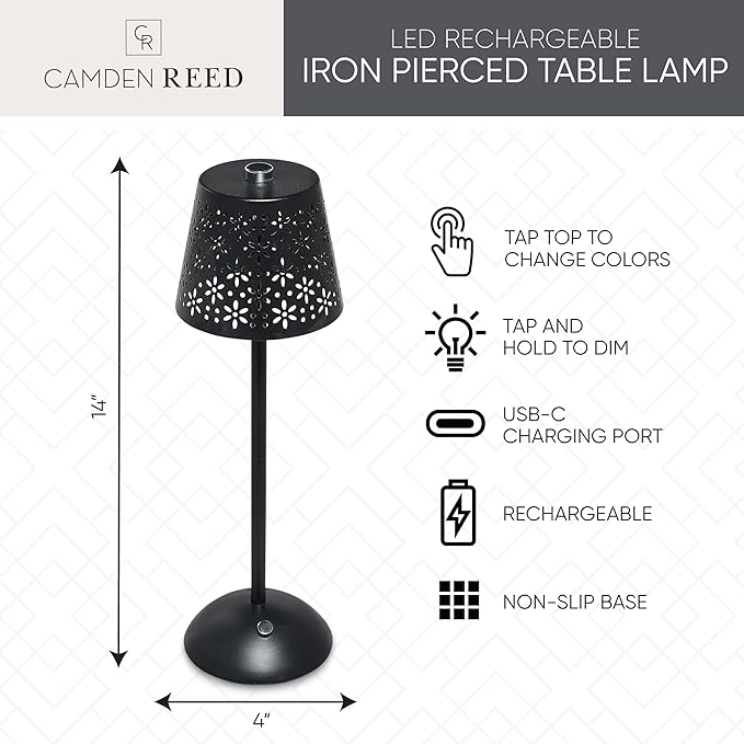 Camden Reed Table Lamp, Desk lamp, 3 Different Lighting Modes, Modern Minimal Design for Dinner/Coffee Table/Restaurant/Bedroom, Black