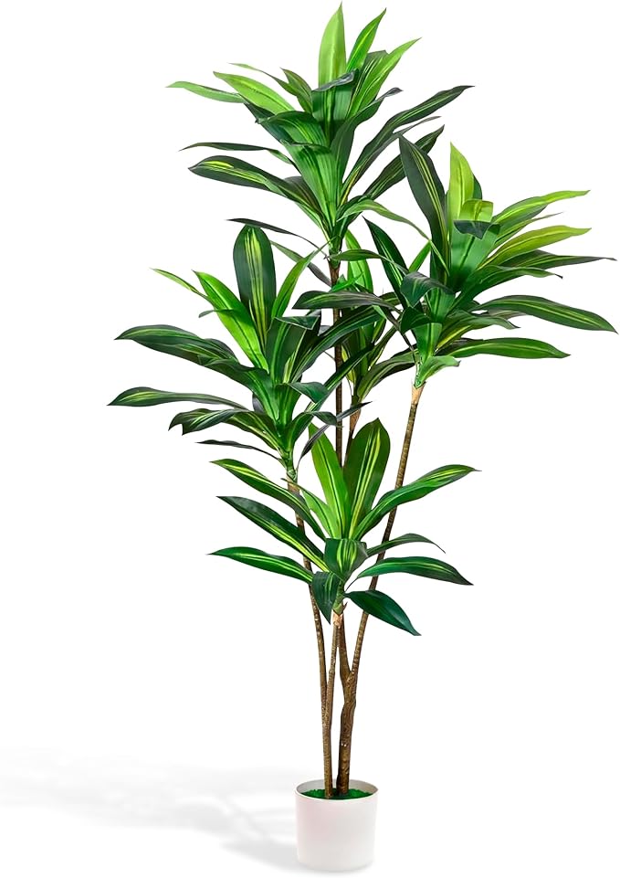 Tall Fake Dracaena Plant, 5 Foot Height | Realistic Artificial Tree for Modern Home & Office Decor | Maintenance-Free Indoor Faux Plant