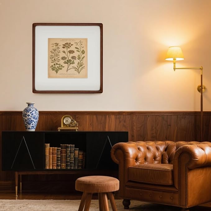 10x10 Square Picture Frame in Natural Walnut Wood, Solid Wooden Frames matted to 6x6/8x8, Gallery Frames for Wall Mount or Tabletop Display