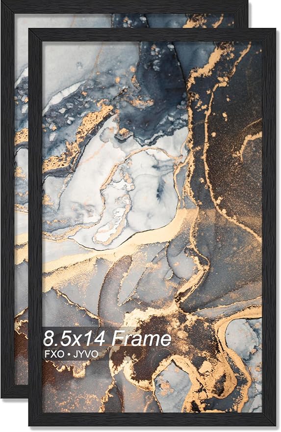 Engineered Wood 8.5x14 Picture Frame Set of 2, Black Frame for 8.5 x 14 Inch Picture Poster Photo, Light Weight 8.5 by 14 Frame with Wood-grain for Wall - 2 Pack/Black/8.5"x14"