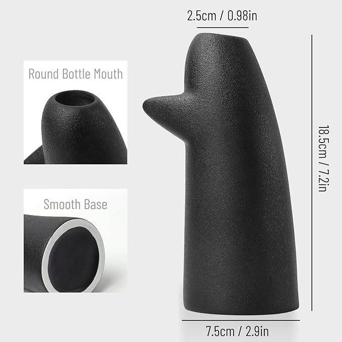2 Pack Black Flower Vases for Bouquet, Small Ceramic Vases for for Centerpieces Home Decor Accents Terracotta Vase for Table Entryway Bookshelf Living Room