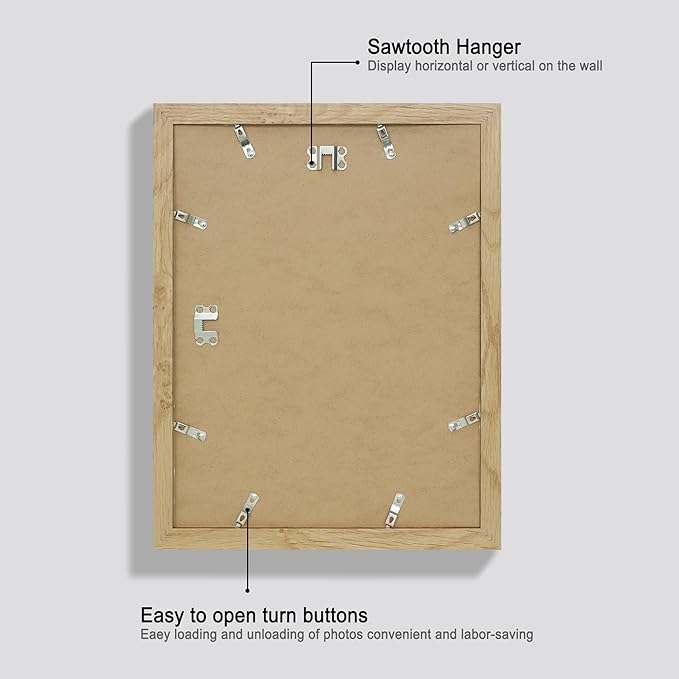 11x14 Picture Frame Set of 2, Made of Glass and Natural Oak Wooden Frame, Display 8x10 Pictures with Mat or 11 x 14 Posters without Mat for Wall Mounting, Gallery Photo Frames