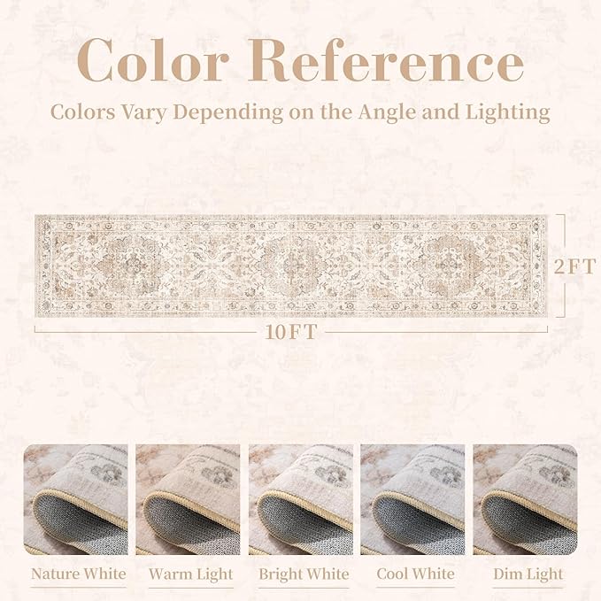 PADOOR-Vintage Runner Rug 2X10 Runners for Hallways-Soft Beige Washable Bedside Rugs for Bedroom-Non Slip Long Rug for Hallways Entryway Laundry Room Stair Kitchen Bathroom