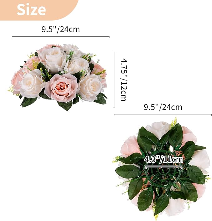 NUPTIO Flower Balls for Wedding Centrepieces - 6 Pcs 9.5in Diameter Artificial Flower Ball Arrangement Bouquet Peachy Pink & Creamy White Fake Rose Flowers Party Centerpieces for Weddings Tables