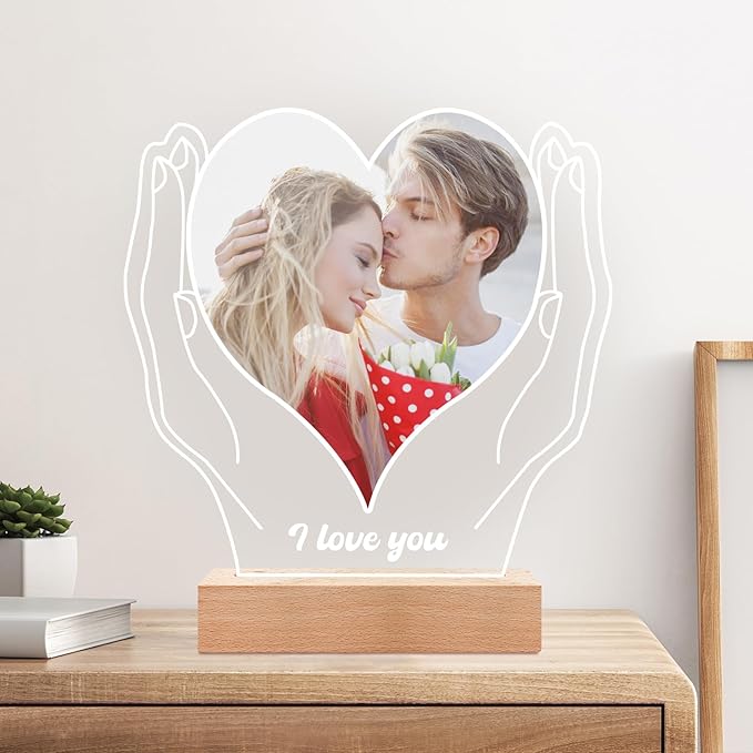 Personalized Anniversary Couple Gifts for Women & Men, Custom Picture Frame with Photo, Personalized Photo Frame with Night Light, Personalized Birthday Gifts for Her Him Girlfriend Boyfriend