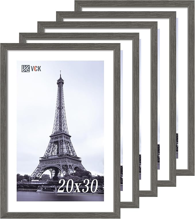 VCK 20x30 Frame 5 pack, Grey Solid Wood Poster Picture Frame, Exclusive Wood Grain, Wall Mounting Hanging