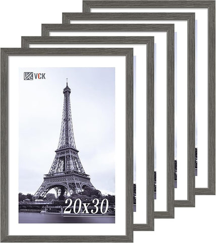 VCK 20x30 Frame 5 pack, Grey Solid Wood Poster Picture Frame, Exclusive Wood Grain, Wall Mounting Hanging