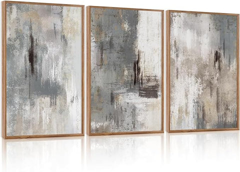 Large Abstract Grey and Beige Framed Canvas Wall Art,Neutral Brush Stroke Wall Decor,Natural Modern Color Block Artwork,Minimalist Nordic Art Print for Living Room,Bedroom,Office-24 x36 x3