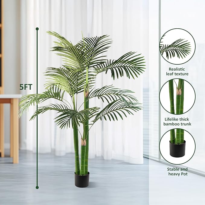 Artificial Palm Tree, Tall Tropical Palm Tree Faux Palm Plant for Indoor Outdoor Office House Living Room Home Decor