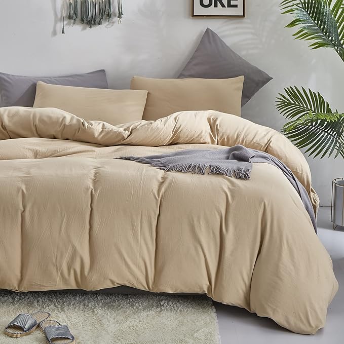 Pureant Beige Comforter Set King Solid Champagne Bedding Comforter Sets Light Brown King Comforter for Women Men Khaki Comforter Plain Taupe King Size Comforter Sets Soft Breanthable Tan Sand Color