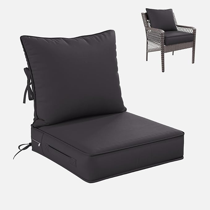 Premium Outdoor Seat Cushion Chair Cushions for Patio Furniture 19 L X 19 W X 4 H Waterproof & Fade Resistant Deep Seat and Backrest Cushion Set with Removable Covers for Chair, Sofa