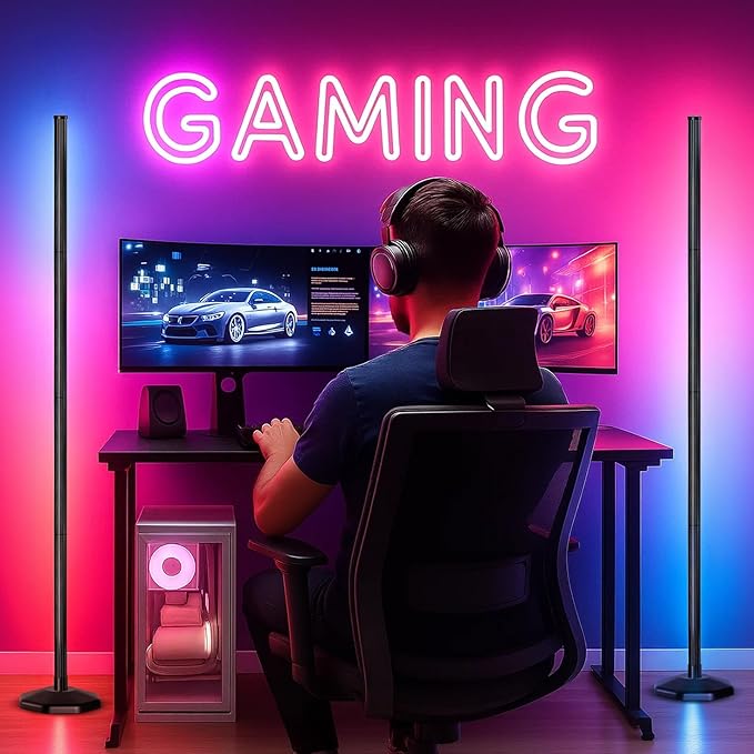 DomeStar RGB Corner Floor Lamp with Remote and App Control, Color Changing Smart Light with Music Sync Mode - Modern Mood Lighting for Bedroom, Living Room, Gaming Setup and Aesthetic Room Decor