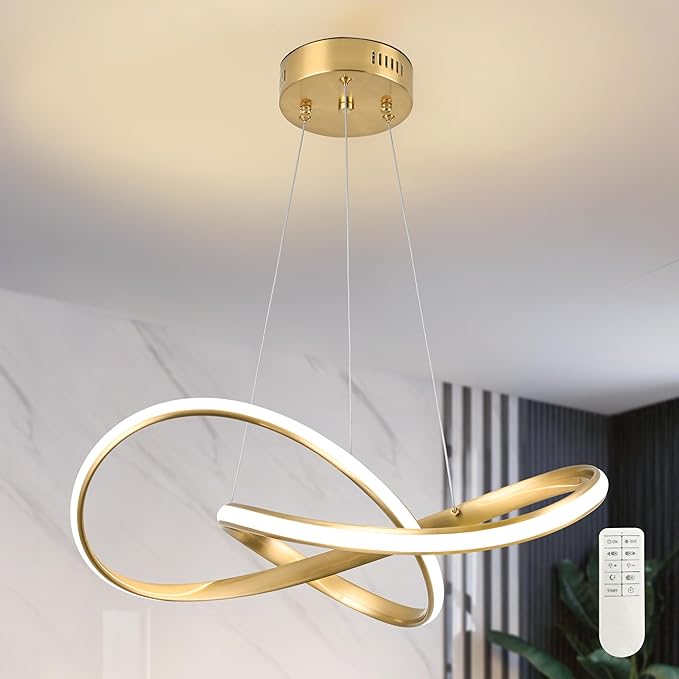 20" Gold Modern led Chandelier for Living Room,Irregular Ring Modern Pendant Lights Kitchen Island,Dimmable Remote Control H79 Adjustable led Pendant Light for Bedroom Dining Room Entryway