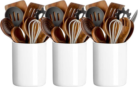 kitchen Utensil Crocks Large Utensil Crock, White Ceramic Cooking Utensil Organizer for Farmhouse Kitchen Decor Gift