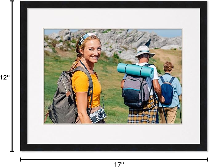 12x15 Frame with Mat - Black 14x17 Frame Wood Made to Display Print or Poster Measuring 12 x 15 Inches with White Photo Mat
