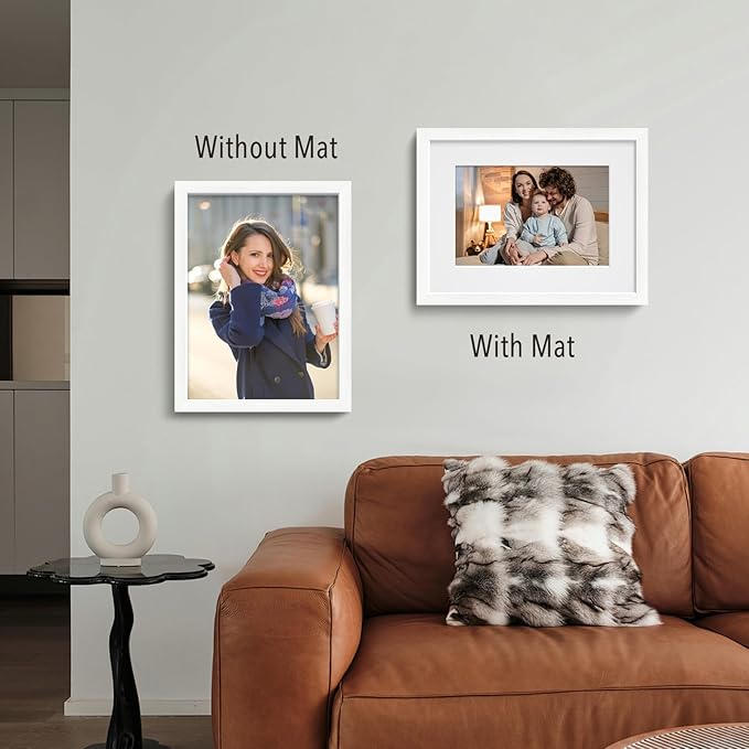 VCK 12x16 Picture Frame 5 Pack - White, High-End Wood Poster Frames with Tempered Glass, Display 8.5x11 Photo with Mat or 12x16 without Mat, Art Gallery-Quality, Wall Hanging, White