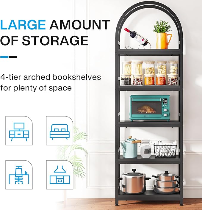 Tribesigns 5-Tier Open Bookshelf Set of 2, 74.4" Wood Bookcase Storage Shelves with Metal Frame, Freestanding Display Rack Tall Shelving Unit for Office, Bedroom, Living Room (Black, 2PCS)