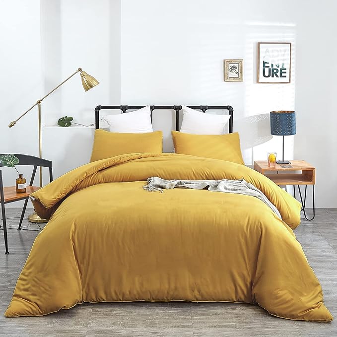 Wellboo Yellow Full Comforter Sets Solid Mustard Yellow Bedding Comforters Women Men Plain Dark Yellow Quilts Modern Minimalist Gold Yellow Blankets Soft Vintage Ginger Yellow Bedroom Decor Aesthetic