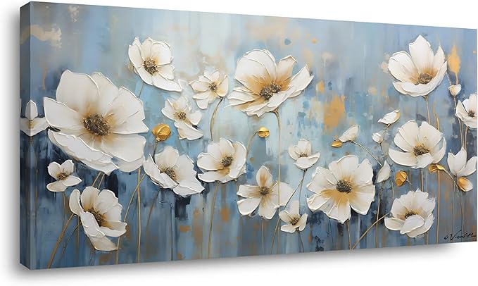 Blooming White Flowers Plants Wall Art Decor Artwork for Bedroom (30x60 Inches)