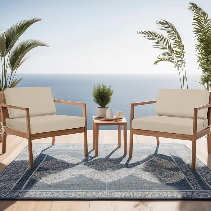 idee-home Outdoor Cushions for Patio Furniture, Outdoor Seat Cushion, Waterproof Couch Hampton Bay Deep Seat Replacement Chair Cushions for Garden Lawn Backyard Deck, 26.5 x 26.5 Beige