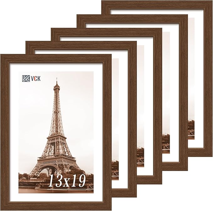 VCK 13x19 Frame Set of 5 - Brown, Wood Picture Frame with Exclusive Wood Grain, Wall Gallery Frame