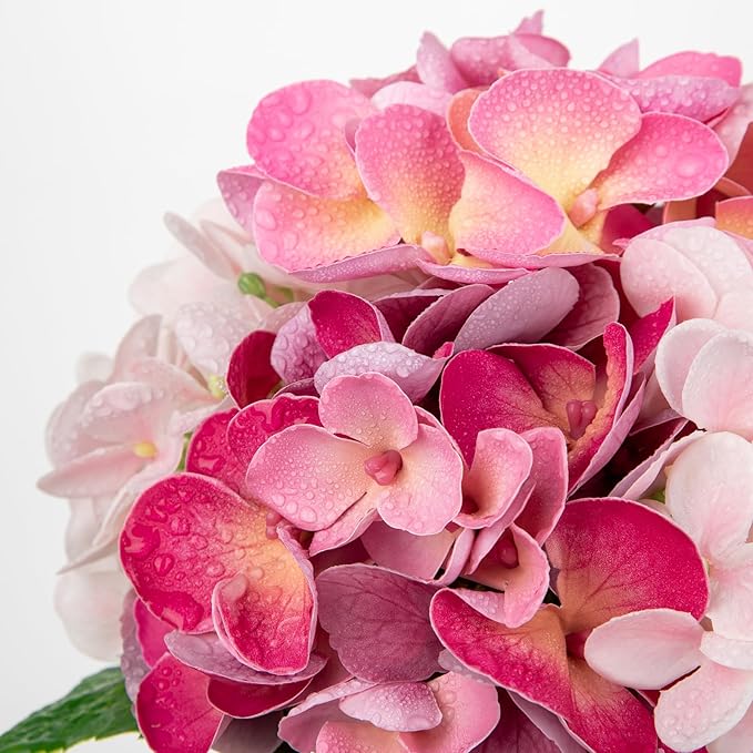 Hollyone Real Touch Pink Hydrangea Artificial Flowers in Vase Latex Small Faux Hydrangea Flowers Arrangements Hydrangeas Fake Flower with Glass Vase with Faux Water for Table Centerpiece Home Decor