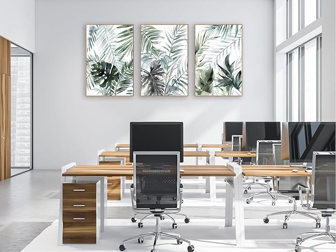 Large Framed Canvas Wall Art - Natural Float Framed Tropic Leaf Pictures Wall Art Prints for Living Room Decor Green Plants Artwork for Bedroom Kitchen Home Office Decoration 72" X 36" Set of 3