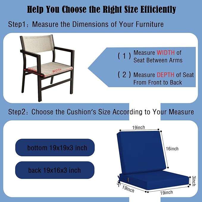 idee-home Outdoor Cushions for Patio Furniture, Outdoor Seat Cushions 19x19 Waterproof & Fade Resistant Couch Sofa Replacement Deep Couch Chair Cushion for Yard Garden Deck, Dark Cerulean