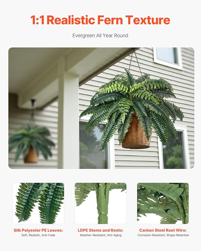 VEVOR Fake Ferns 2 Pcs, 39 Inch Artificial Boston Ferns Plants, Faux Fern with 35 Branches, Artificial Plants Large for Outdoors/Indoor Home, Office,Garden (Flowerpot Unincluded)
