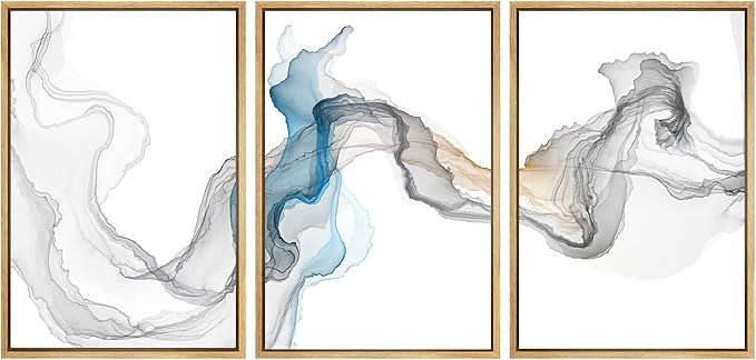 SIGNWIN Framed Canvas Print Wall Art Set Blue Gray Smoke Wave Landscape Abstract Shapes Illustrations Modern Art Decorative Contemporary Colorful for Living Room, Bedroom, Office - 16"x24"x3 Natural