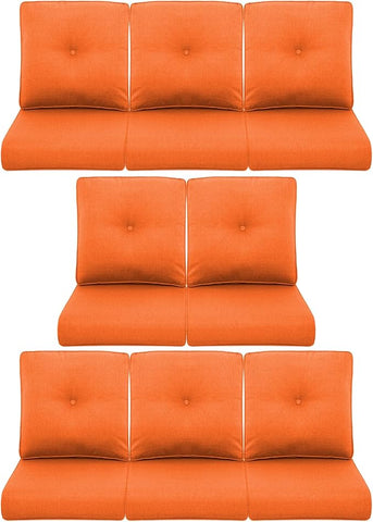 8-Piece Outdoor Patio Cushion Set - Fade & Water Resistant with Removable Olefin Cover, 22x24x4 Inch Memory Foam Cushions for Wicker Sectional Sofa – Orange/Buckle
