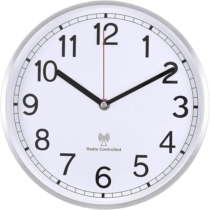 Atomic Analog Wall Clock, 10Inch Radio Controlled Sets Automatically Wall Clock, Decorative for Living Room Office School
