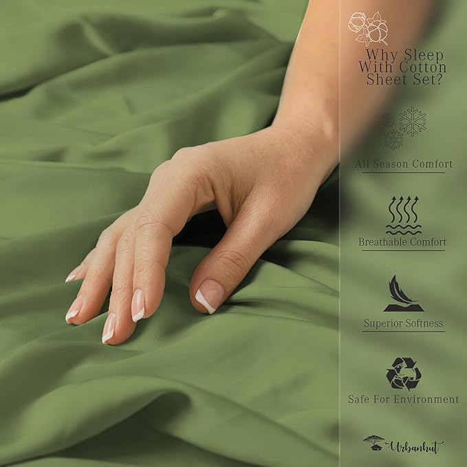 URBANHUT 700 Thread Count Egyptian Cotton King Sheets, 4Pc Sheet Set Soft Luxury Bed Sheets for King Size Bed, Sateen Weave Hotel Sheets, 16'' Elasticized Deep Pocket - Sage