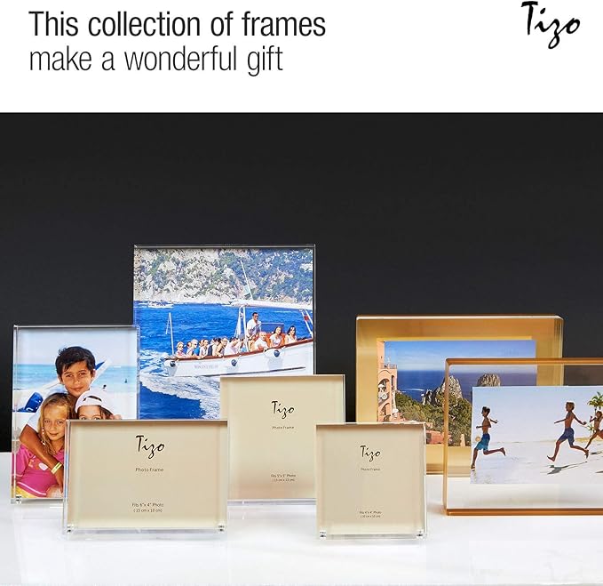 TIZO Design Vertical 4x4 Lucite Picture Frame, Durable 1 Inch Thick Clear Lucite & Magnetic Closures, Elegant & Practical Boutique Quality Photo Frame (Multiple Colors Available)