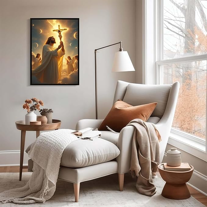 Christian Wall Art Print, Religious Scripture Biblical Decor, Faith-Based Inspirational Landscape with Cross, Digital Printed Canvas Poster for Church, Home Chapel, Prayer Room Decor