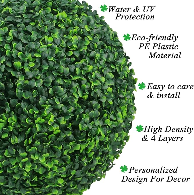 Sunnyglade 2 PCS 10 inch 4 Layers Artificial Plant Topiary Ball Faux Boxwood Decorative Balls for Backyard, Balcony,Garden, Wedding and Home Décor (10 inch)