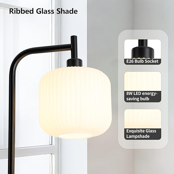 Mayna glass floor lamp living room, modern vertical lamp, remote control switch with glass lampshade, 67-inch high lamp suitable for bedroom and study (2700K LED Bulb Included)