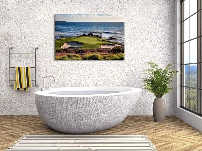 chenchenArt California Coastline Golf Course Wall Art Prints USA Golf Course Canvas Wall Decor for Living Room Bedroom Bathroom Home Decorations Painting Framed Ready to Hang(24''H x 36''W)