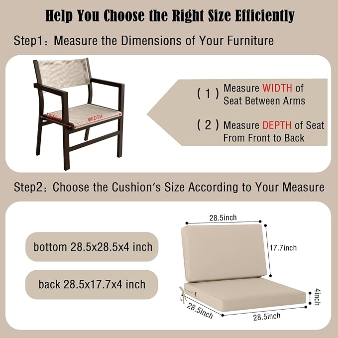 idee-home Outdoor Cushions for Patio Furniture, Outdoor Seat Cushion, Waterproof Couch Hampton Bay Deep Seat Replacement Chair Cushions for Garden Lawn Backyard Deck, 28.5 x 28.5 Beige