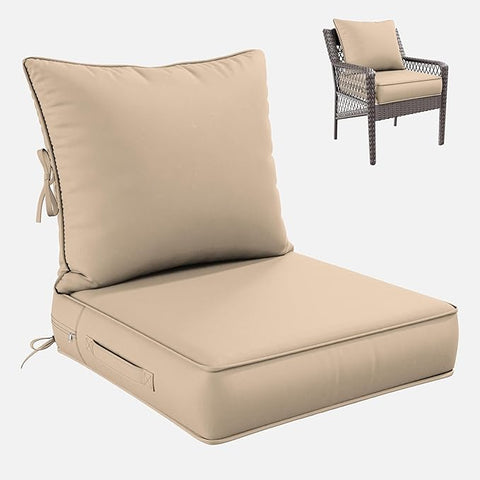 Premium Outdoor Seat Cushion Chair Cushions for Patio Furniture 24 L X 24 W X 5 H Waterproof & Fade Resistant Deep Seat and Backrest Cushion Set with Removable Covers for Chair, Sofa