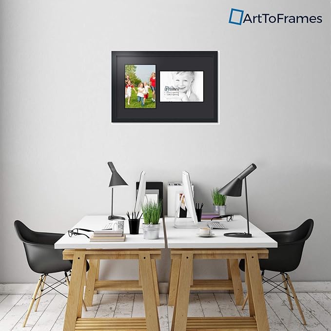 ArtToFrames Collage Photo Frame Double Mat with 2 - 8.5x12 Openings and Satin Black Frame