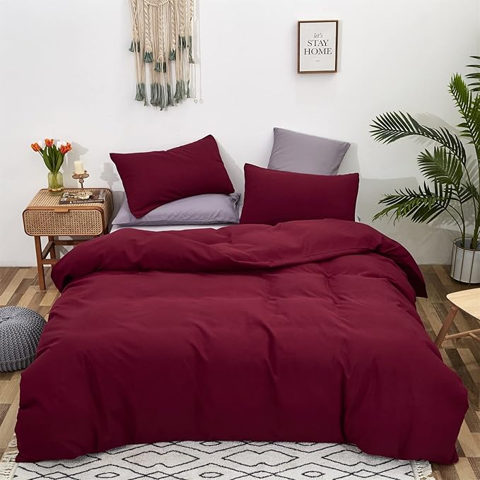 CLOTHKNOW Burgundy California King Comforer Set Fluffy Wine Red Bedding Comforer Sets Dark Red Comforter Soft All Season Bedding Sets with 2 x Pillowcases