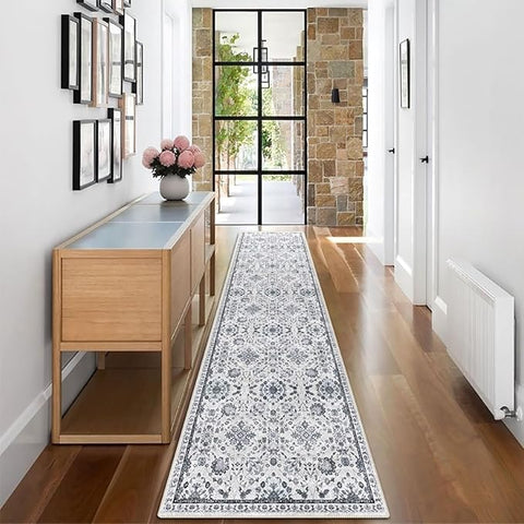 vivorug Runner Rug 2'x8' Vintage Washable Non-Slip Runners for Hallways Kitchen Entryway Laundry Room Carpet Hallway Runner Ivory/Blue