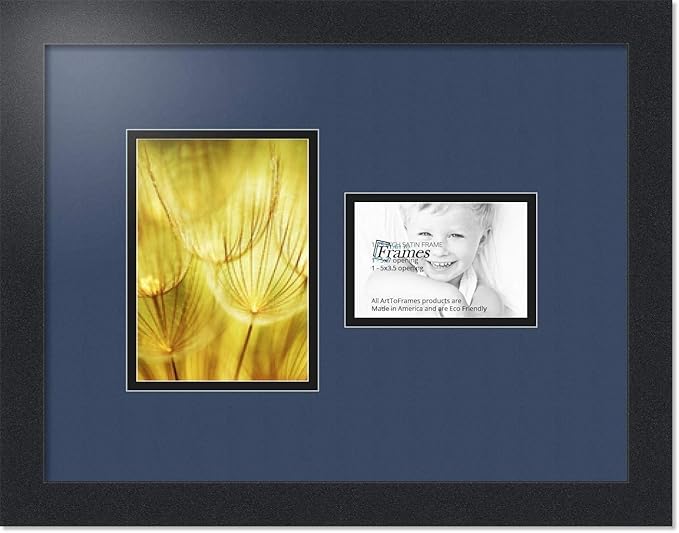 ArtToFrames Collage Photo Frame Double Mat with 1 - 3.5x5^ 5x7 Openings and Satin Black Frame